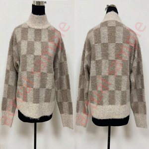 Maglione da <span class=keywords><strong>Donna</strong></span> a <span class=keywords><strong>Collo</strong></span> <span class=keywords><strong>Alto</strong></span> con Motivo a Scacchi, Pullover Corto in Maglia, Disponibile in 2 Colori, OEM ODM - Product Image 5