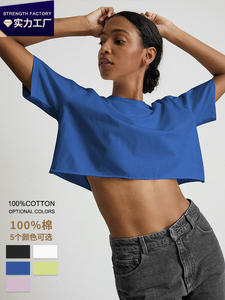 Vente en gros, personnalisable, été, 100% coton, jeune et beau, crop top uni, t-shirt à manches courtes pour femmes - Product Image 2