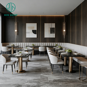 Ensemble de mobilier moderne pour hôtel, restaurant et salon de thé, avec table carrée en marbre gris et banquette en cuir rembourrée - Product Image 5