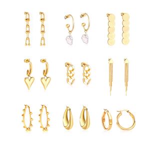 Pendientes de Acero Inoxidable con Cadena Dorada, Estilo Moderno y Popular para Chicas - Product Image 1