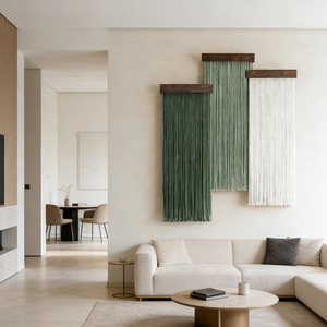 Arte de Pared de Macramé Tejido a Mano de Lujo con Base de Madera Sólida, <span class=keywords><strong>Decoración</strong></span> <span class=keywords><strong>Boho</strong></span> con Borlas para un Hogar Wabi Sabi - Product Image 4
