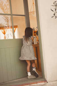 Gaun tanpa lengan anak perempuan katun 100% kustom gaun bertali bahu hitam genggang Crimson anak-anak - Product Image 3