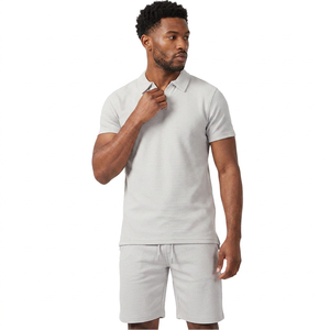 Conjunto de Camiseta Polo Gris Claro para Hombre, de Algodón Tejido, Color Sólido, Informal, para Verano, Manga Corta - Product Image 1