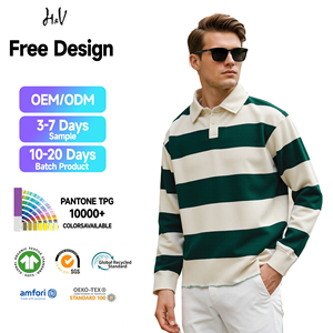 <span class=keywords><strong>Polo</strong></span> de rugby brodé surdimensionné de haute qualité avec logo personnalisé, manches longues, rayé, style streetwear, en coton - Product Image 1