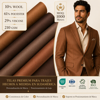 Tela de Mezcla de Lana Premium, 10% Lana, Poliéster y Rayón, 210 g/m², Personalizable