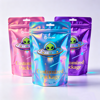 Sacs Mylar holographiques personnalisés à fermeture éclair, résistants aux enfants, pour mélanges de thé, collations, compléments alimentaires et présentation en magasin