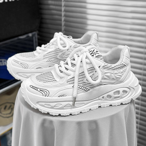 Man's Breathable Mesh Chunky Dad Sneakers Lightweight Thick Sole Lace Up Sporty Casual Urban Daily Walking Style Shoes - Product Image 2