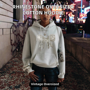 Sudaderas Personalizadas Transpirables con Pedrería Vintage para Mujer, 420GSM, 100% Algodón Felpa, Manga Larga, Estilo Oversize, Adornadas con Brillos - Product Image 2