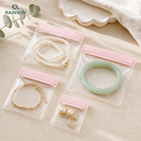 Pochettes à bijoux transparentes en EVA, petites pochettes à bijoux avec fermeture à pression rose anti-ternissement pour bagues, boucles d'oreilles, bracelets, colliers