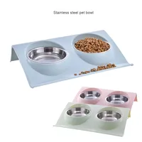 JXANRY Fourniture directe d'usine Assiette de nourriture écologique à double bol pour chat et chien Fournitures pour animaux de compagnie en plastique à motif solide
