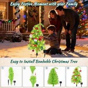Paquete de 2 Árboles de Navidad Solares, Árbol de Navidad Decorativo para Exteriores de 31.5 Pulgadas, Árboles de Navidad Flexibles con Luces LED y Adornos - Product Image 5