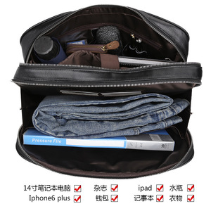 Tiding Genuine Leather Men's <b>Briefcase</b> 14-Inch Business Laptop Bag Zipper Closure Shoulder Crossbody Bag Black - Product Image 4