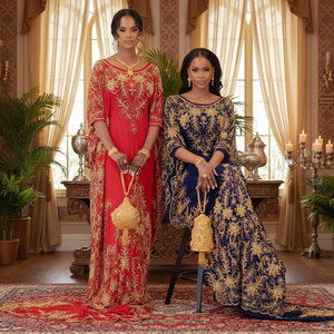 ชุดเดรสเจ้าสาวโซมาลีสุดหรูหรา ดีไซน์แบบแอฟริกัน ผ้าโพลีเอสเตอร์ผสมผ้าฝ้ายและผ้าไหม ปักลายลูกไม้ประดับด้วยลูกปัด ทรงเข้ารูป - Product Image 3