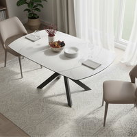 Table à manger ovale extensible de style nordique en dalles de roche de haute qualité pour 4 à 6 personnes, idéale pour la maison, le restaurant ou l'appartement