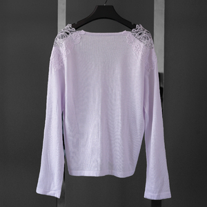 Nueva primavera verano <span class=keywords><strong>Mujer</strong></span> Casual cuello en V encaje botón suéter peso ligero cárdigan de punto para damas - Product Image 3