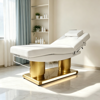 Lit de massage chauffant électrique à base dorée, 3 moteurs, réglable, lit de beauté facial, télécommande manuelle, lit de soin spa
