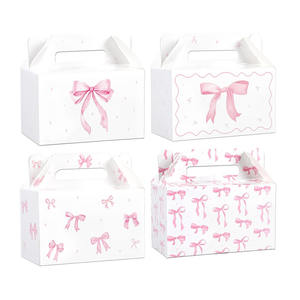 7978 Premium papier blanc rose Coquette arc imprime bonbons Goodie boîtes à friandises avec poignée pour bébé douche nuptiale bonbons boîtes à friandises - Product Image 1