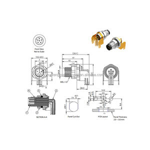 Ce rohs מעגלים באיכות גבוהה מפעל סיטוני זהב מצופה מחבר 6pin m8 א-קוד pcb זווית ישרה ip67 מקטל זכר - Product Image 2