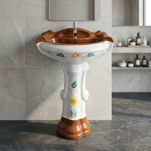 Lavabo sur pied en céramique Art Déco moderne, qualité export, pour salle de bain - Product Image 3