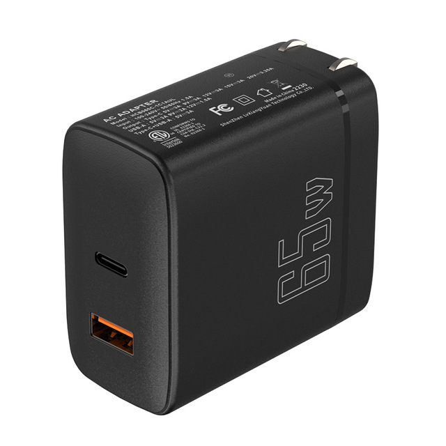 ILEPO ETL FCC CE UKCA GaN 65W PD USB Charger Dual Ports US Plug Fast Charging Quick Charger 3.0 Portable PD Phone Charger