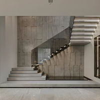 Escalier flottant en bois pour appartement préfabriqué au design moderne et épuré, avec marches en bois pour l'intérieur