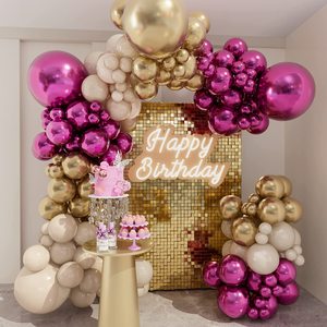 Bachelorette Party Anniversaire Mariage Baby Shower Décorations Métallique Magenta Violet Rouge Or Ballons Guirlande Arc Kit