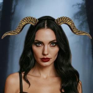 Diadema de cuernos de demonio para Halloween, accesorio de cosplay de lujo con cuernos de ciervo, diadema negra malvada, accesorios para el cabello, utilería DIY - Product Image 3