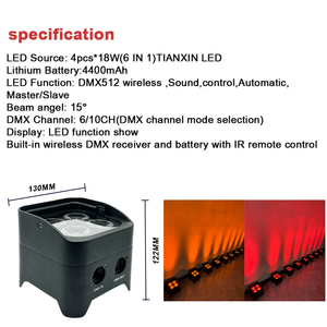 Luci senza fili Smart Dj S4 4*18W RGBWA + UV Led Par può fase di illuminazione per eventi di nozze <span class=keywords><strong>con</strong></span> telecomando - Product Image 6