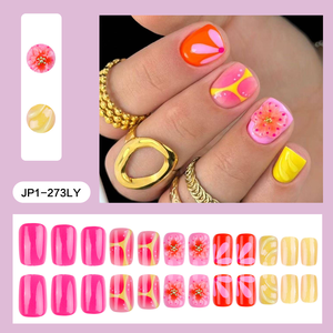 <span class=keywords><strong>Uñas</strong></span> Postizas <span class=keywords><strong>Cortas</strong></span> Cuadradas con Diseño 3D de <span class=keywords><strong>Flores</strong></span> en Gel, Color Rojo Rosa, para Mujeres, Regalo de Moda para Fiestas - Product Image 2