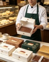 Boîte d'emballage personnalisée pour desserts, en papier alimentaire, pour pâtisseries, gâteaux, friandises, boulangerie, à emporter, mousse, boîte cadeau