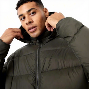 Veste matelassée à capuche pour homme, couleur unie, coupe-vent, fermeture éclair, décontractée, hiver, polyester, coupe classique - Product Image 5