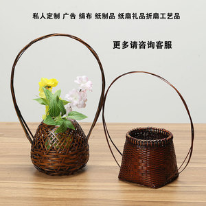 Cestas de flores de bambú tejidas a mano, cestas de almacenamiento de mimbre, floreros de ratán al por mayor, adornos para arreglos florales - Product Image 3