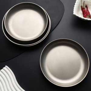 จานไทเทเนียมแท้ ขนาด 19 ซม. 21 ซม. แบบขัดทราย รูปทรงกลม สำหรับย่างเนื้อ ผัก ใช้กลางแจ้ง โรงแรม ร้านกาแฟ ชา - Product Image 3