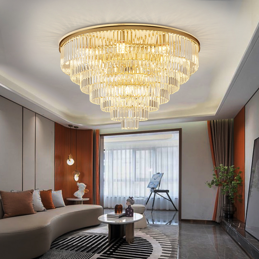 New Home Decorative Lamps Hotel Lamps Fixture Lustres Gold Round Led Modern Ceiling Luxury K9 Crystal Chandelier Pendant Light