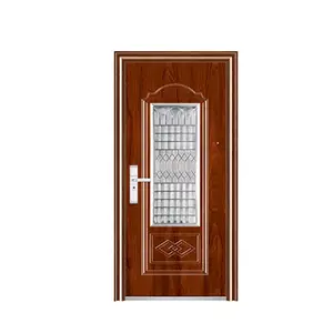 Luxury design high quality low price single double exterior security steel door with transom window