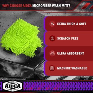 Gant de lavage de voiture en microfibre verte Brosse en chenille de qualité supérieure sans rayures et non pelucheuse pour lavage de voiture - Product Image 4