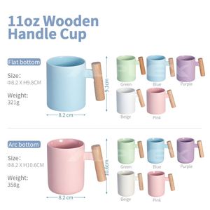 Mug en céramique mate noir et blanc, fait main, 320 ml (11 oz), avec poignée en bois - Fond plat M19 - Product Image 3