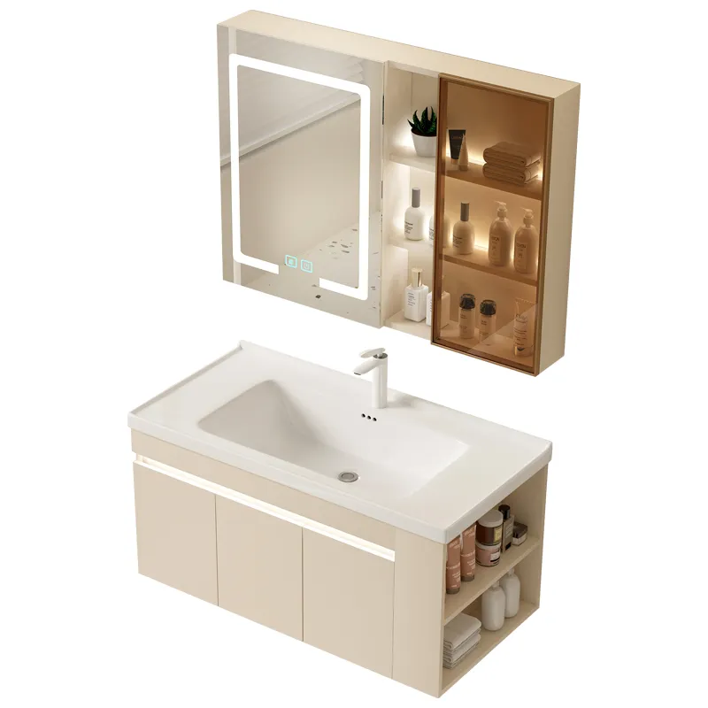 Luxus modern mehrstöckig Massivholz-Badezimmerschrank wandmontage intelligenter Spiegelschrank Waschständer Haus Hotel intelligenter Spiegel