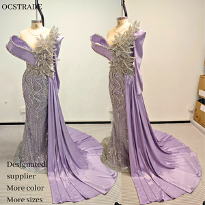 オクトレードOEM工場最高品質手作り3Dフラワー刺繍シルバーラインストーンスパンコールトレーン豪華プロムドレス黒人女性向け - Product Image 1