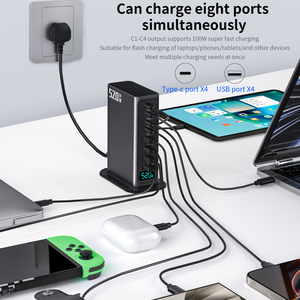 <span class=keywords><strong>Chargeur</strong></span> mural de bureau USB-C PD 100W GaN 520W, charge rapide, 4 ports, affichage LED, protection OVP, alimentation électrique - Product Image 2