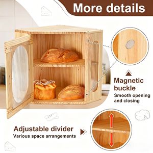 Corner Bamboo Eco-Friendly Durable Modern <strong>Bread</strong> Box 2-Tier Space Saving 90 Degree Adjustable Shelf Reeded Glass <strong>Bread</strong> <strong>Bin</strong> - Product Image 4