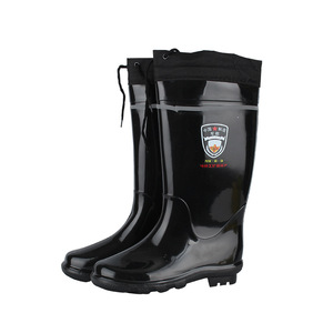 Bottes de pluie hautes en coton pour hommes, noires, couleur unie, à enfiler, talon bas, résistantes aux produits chimiques et à l'huile, protection des pieds - Product Image 4