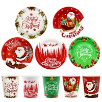 Assiettes et gobelets en papier jetables de Noël, Père Noël, Joyeux Noël, vaisselle pour les fêtes de Noël, fournitures pour les fêtes de famille, décoration de la maison