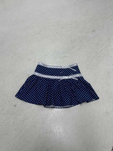 Falda midi coreana estilo dulce y femenino con encaje, patchwork, lazo azul marino y lunares, versátil, de cintura baja, línea A, falda corta que favorece la figura - Product Image 6