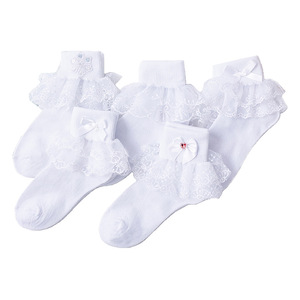 Calcetines <span class=keywords><strong>de</strong></span> Algodón para Niñas, Color Blanco Puro, con Lazo <span class=keywords><strong>de</strong></span> Encaje, Tejidos, Transpirables, para Primavera y Otoño, Calcetines <span class=keywords><strong>de</strong></span> Tubo con Encaje, Venta al por Mayor - Product Image 4