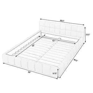 Modern Gestoffeerd Bedframe Dik Chenille Stof Queen Size Platform <span class=keywords><strong>Bed</strong></span> Hoofdeinde Massief Houten <span class=keywords><strong>Frame</strong></span> Milieuvriendelijk Duurzaam - Product Image 3