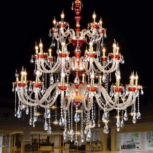 Lámpara de Araña de Cristal de Lujo <span class=keywords><strong>con</strong></span> Detalles en Cristal Rojo, Estilo Europeo, para Salón de Banquetes, Vestíbulo de Hotel - Product Image 1