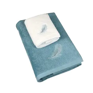 Роскошное гостиничное Полотенце 16S хлопок оперение вышивка синий цвет высокая Абсорбирующая быстросохнущее банное полотенце мягкое гостиничное качественное полотенце