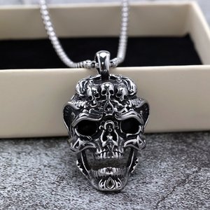 Yunnique-collar con colgante de calavera para hombre, de acero inoxidable, estilo Punk, diseño geométrico asimétrico, joyería de moda - Product Image 3