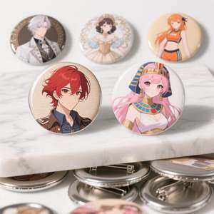Badge rond en étain personnalisé de haute qualité, motif de personnage de manga mignon, écologique, cadeaux kawaii pour <span class=keywords><strong>otaku</strong></span>, technique de peinture imprimée UV - Product Image 2